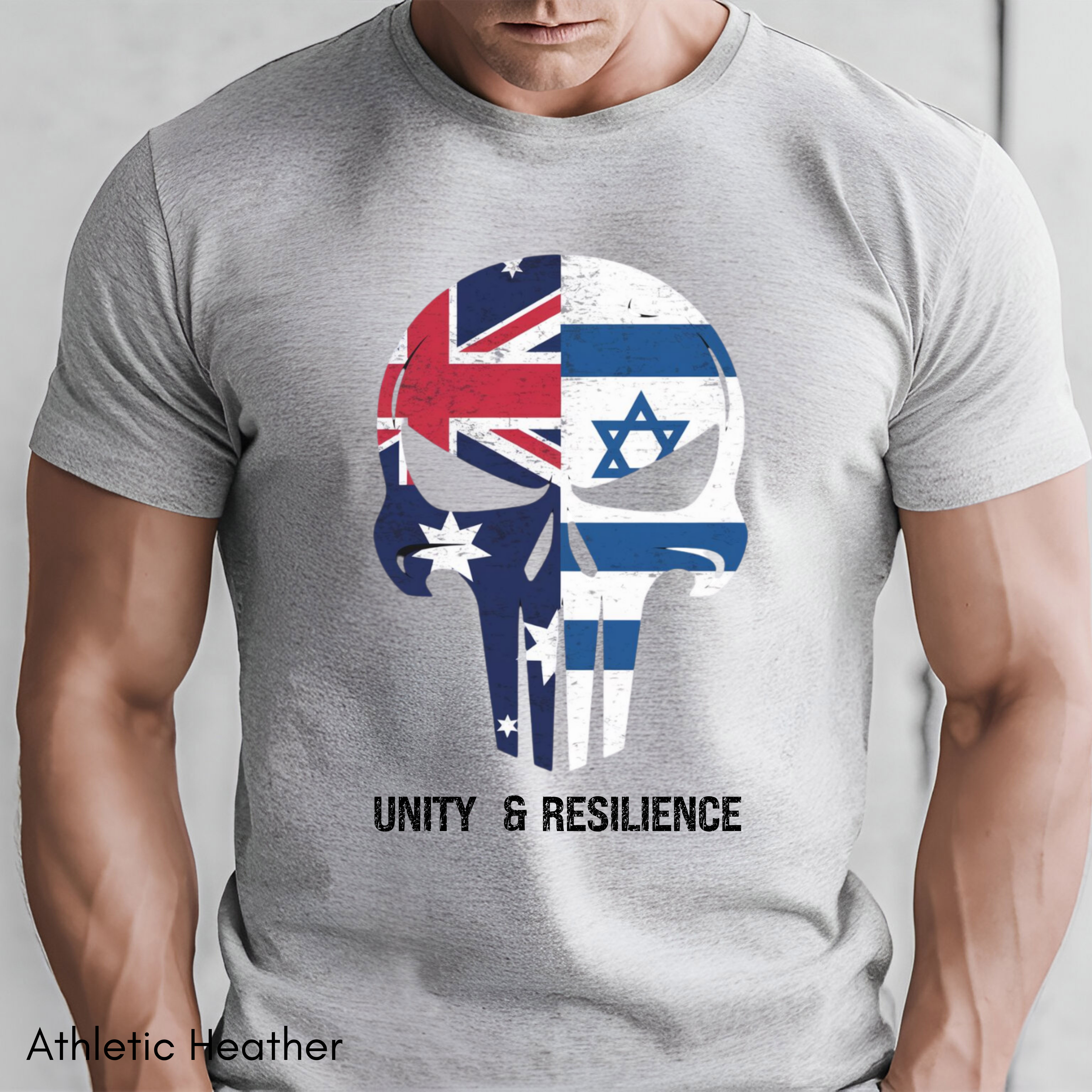 Unity Strength Skull Shirt | Australia Jewish Unity Tee | Warrior Mask Design | Bella Canvas 3001 | Stronger Together Bondi Memorial Tshirt
