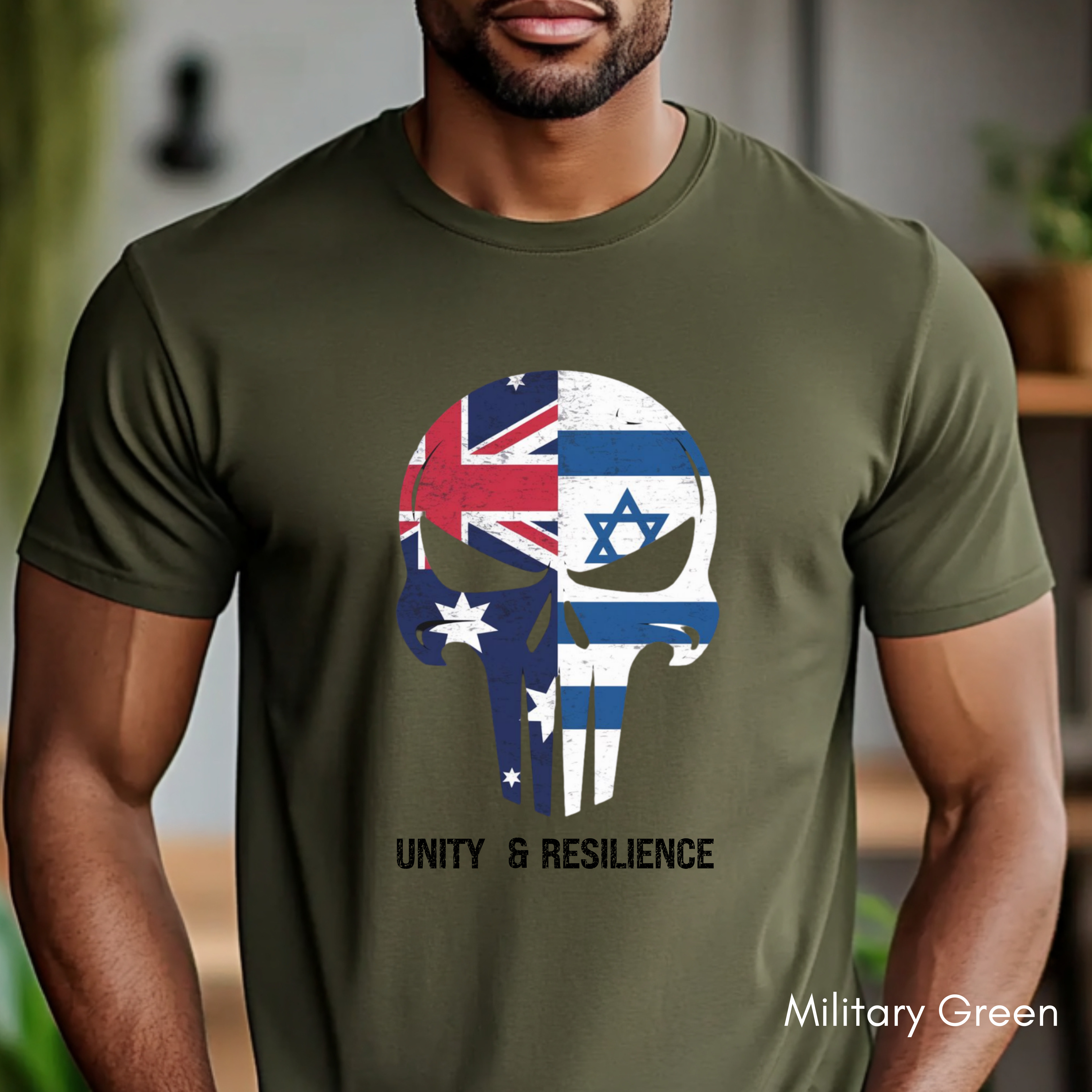 Unity Strength Skull Shirt | Australia Jewish Unity Tee | Warrior Mask Design | Bella Canvas 3001 | Stronger Together Bondi Memorial Tshirt