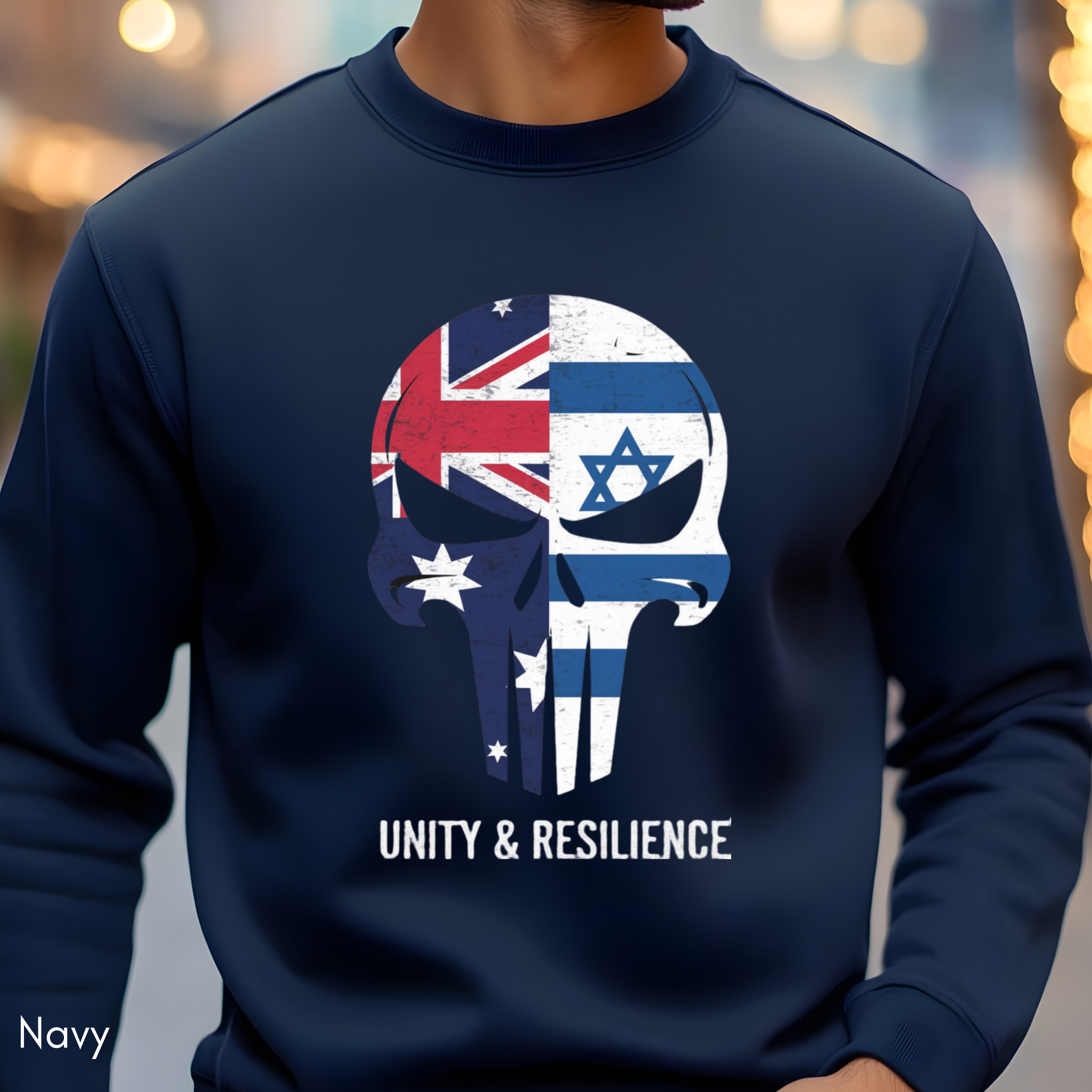 Unity Strength Sweatshirt | Australia Jewish Unity Crewneck | Warrior Skull Mask | Gildan 18000 | Strength & Resilience Unisex Sweatshirt