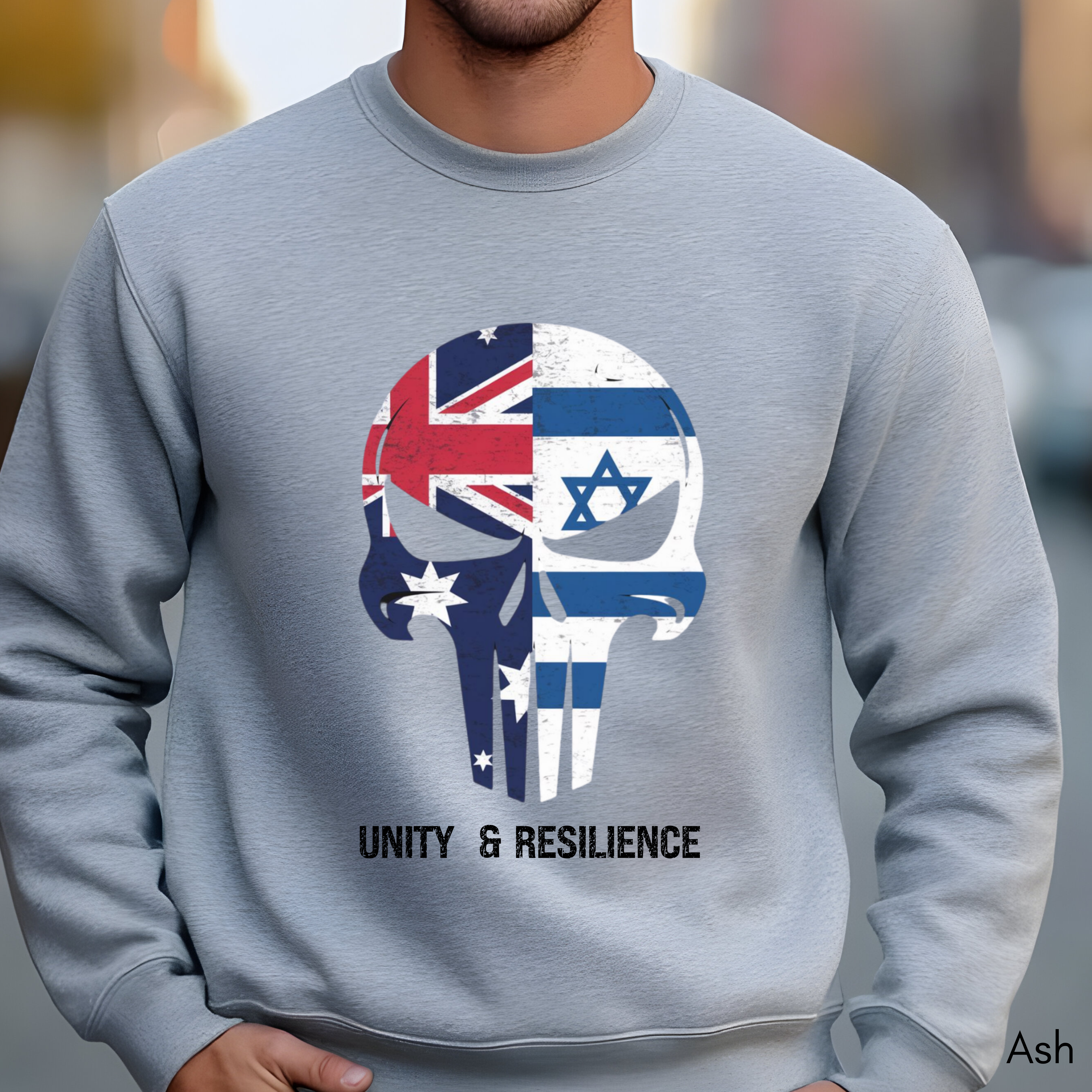 Unity Strength Sweatshirt | Australia Jewish Unity Crewneck | Warrior Skull Mask | Gildan 18000 | Strength & Resilience Unisex Sweatshirt