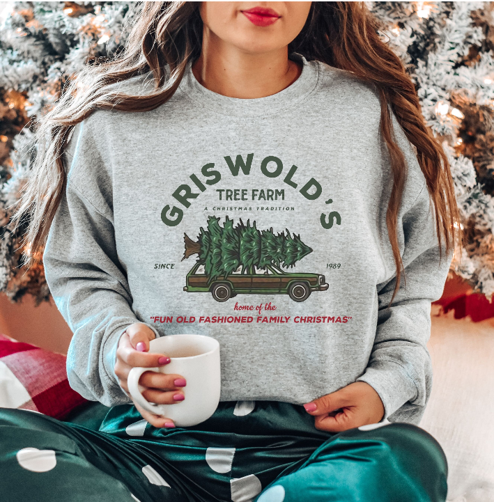 Griswold  Family Christmas Sweatshirt | Vintage Christmas Tree Farm Family Gildan 18000 Sweatshirt