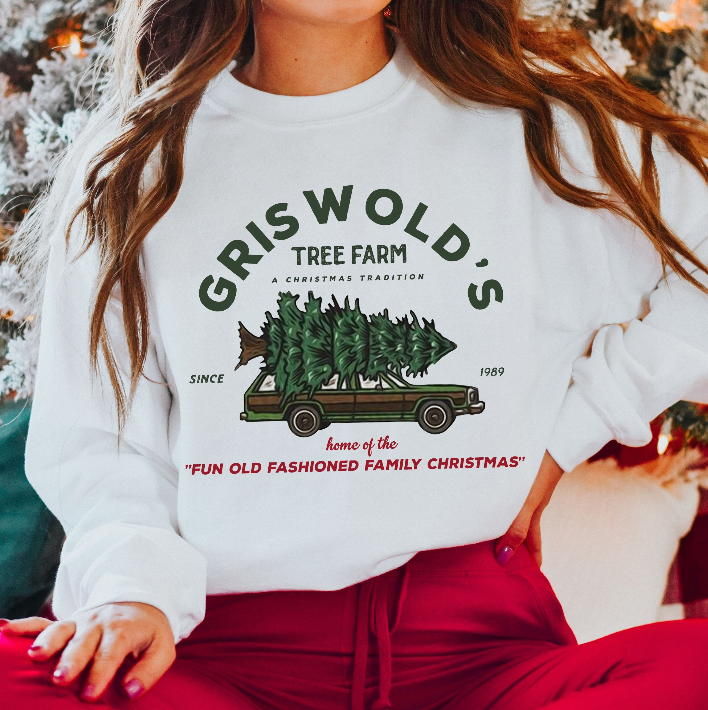 Griswold  Family Christmas Sweatshirt | Vintage Christmas Tree Farm Family Gildan 18000 Sweatshirt