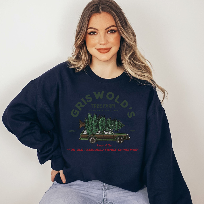 Griswold  Family Christmas Sweatshirt | Vintage Christmas Tree Farm Family Gildan 18000 Sweatshirt