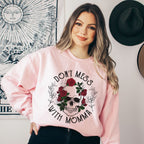 Skull and Rose Mom Sweatshirt | Don’t Mess With Momma Graphic Gildan 18000 Sweatshirt
