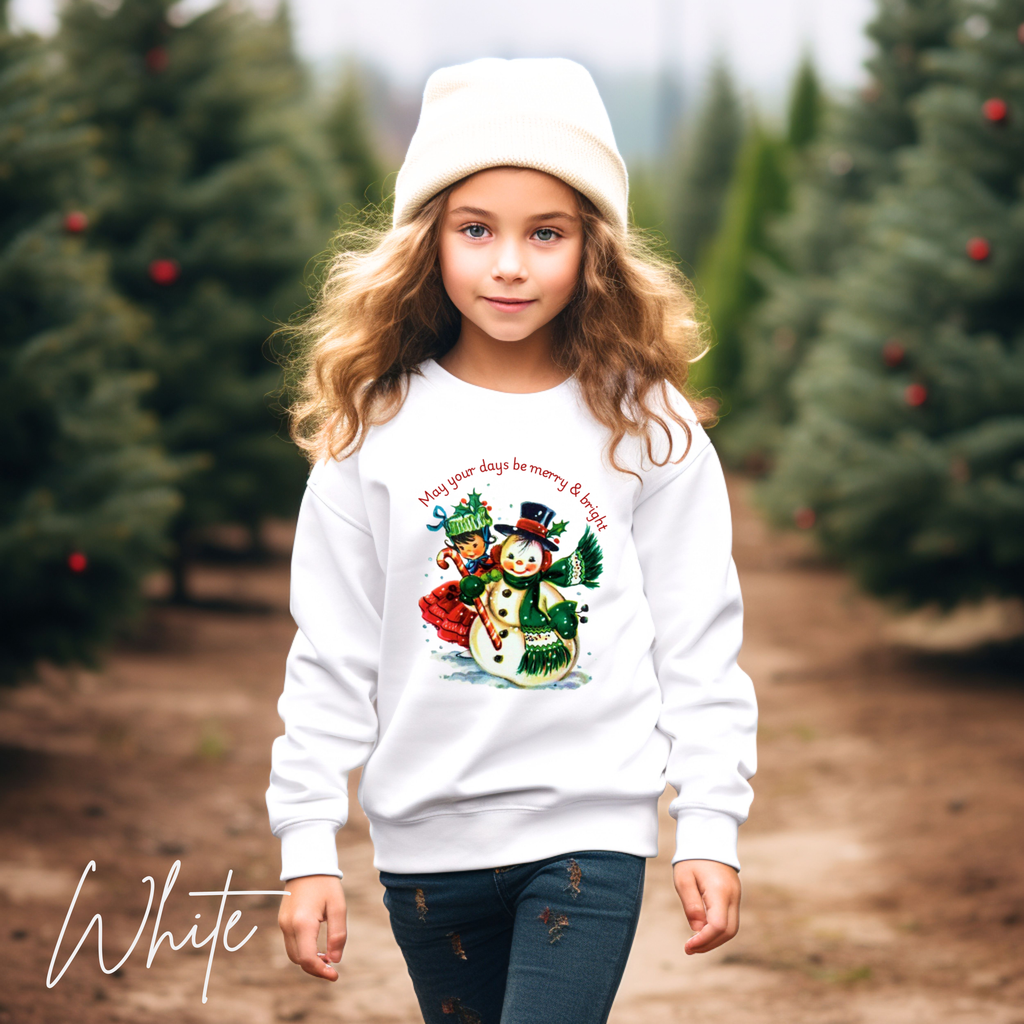 Kids Christmas Sweatshirt | May Your Days Be Merry and Bright Vintage Snowman Gildan 18000B Sweatshirt