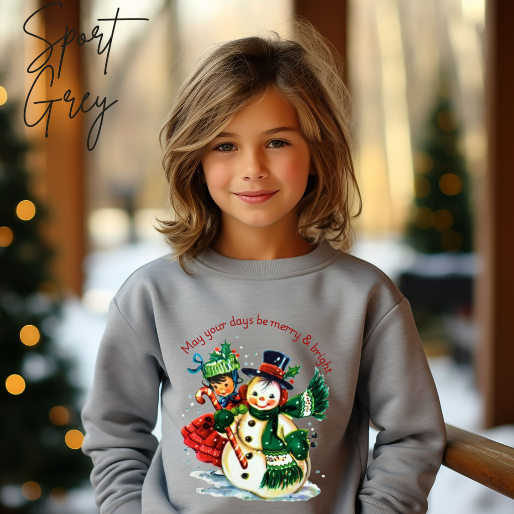Kids Christmas Sweatshirt | May Your Days Be Merry and Bright Vintage Snowman Gildan 18000B Sweatshirt