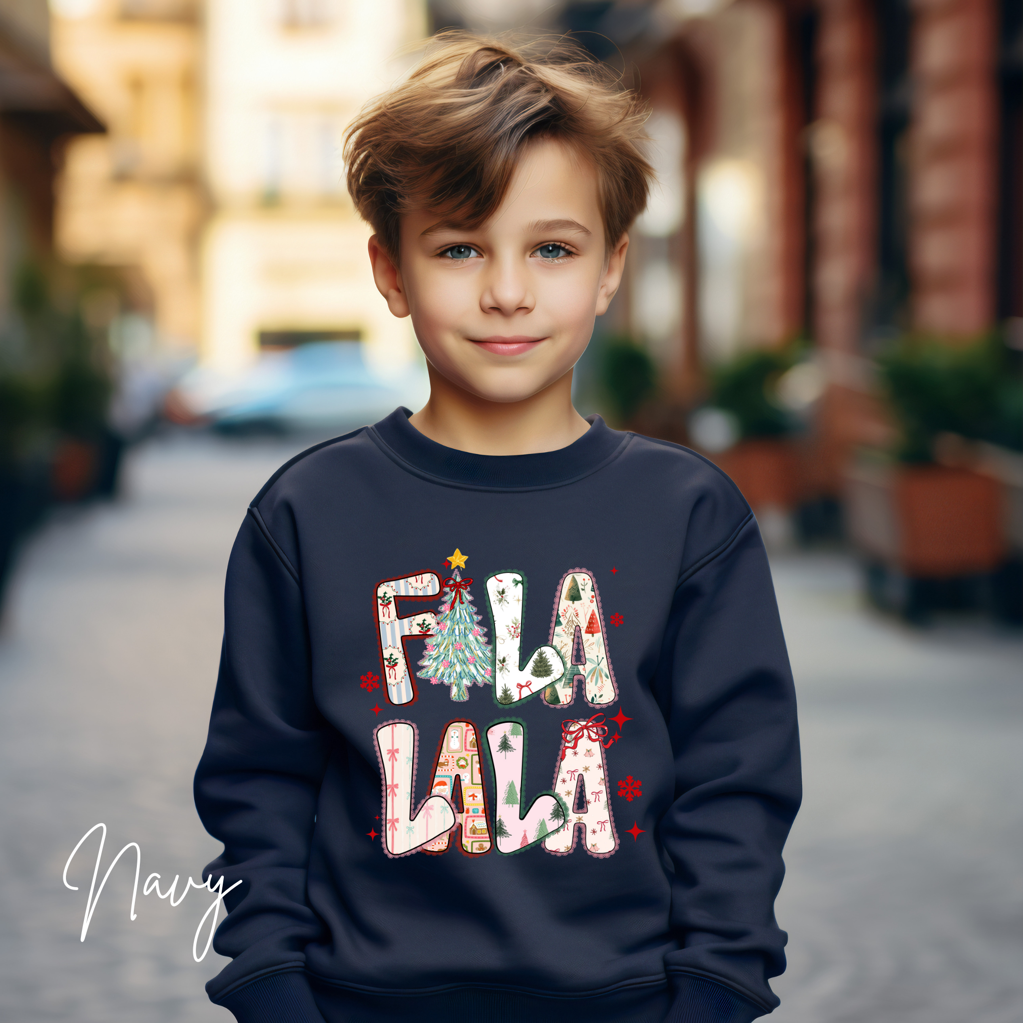 Kids Fa La La Christmas Sweatshirt | Festive Holiday Gildan 18000B Sweatshirt