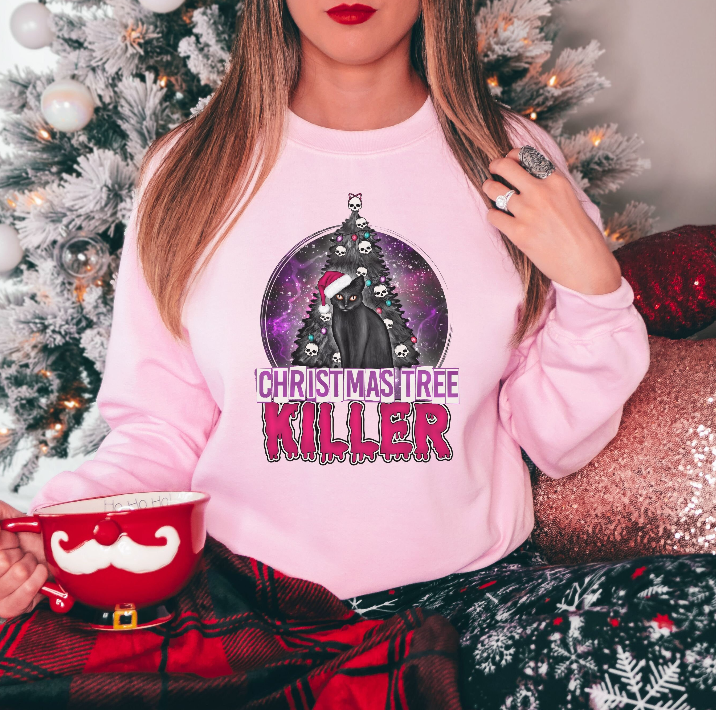 Christmas Tree Killer Black Cat Christmas Gildan 18000 Sweatshirt
