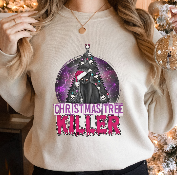 Christmas Tree Killer Black Cat Christmas Gildan 18000 Sweatshirt