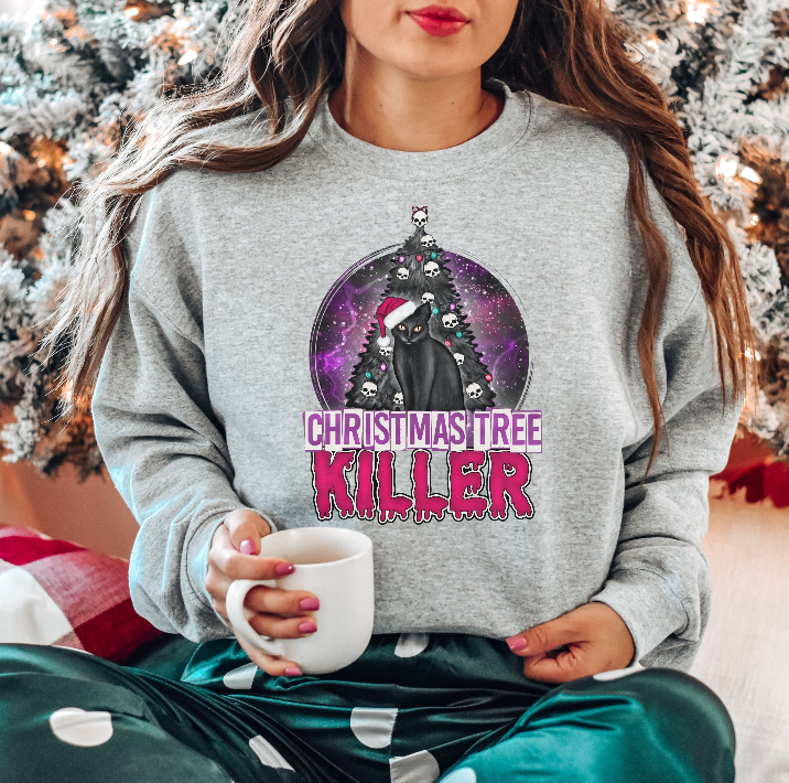 Christmas Tree Killer Black Cat Christmas Gildan 18000 Sweatshirt