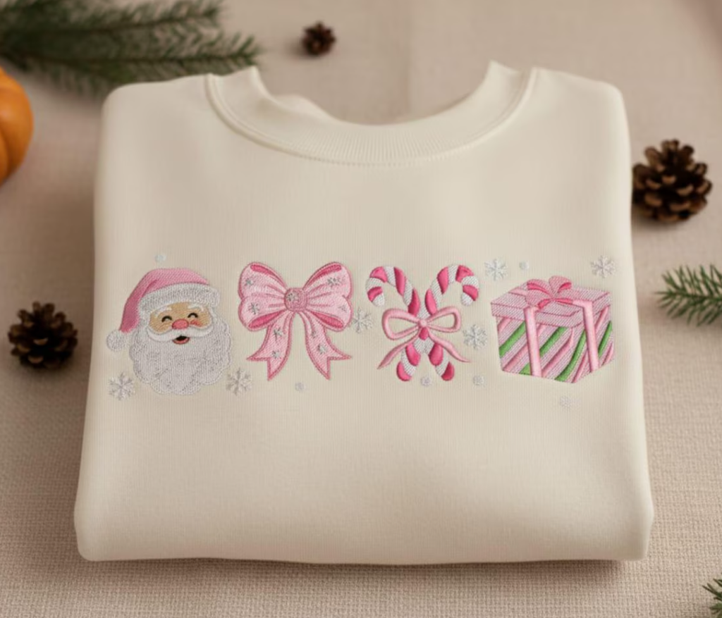 Embroidered Christmas Sweatshirt | Candy Cane Santa Holiday Pullover Gildan 18000 Sweatshirt