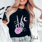 Skeleton Peace Sign Shirt with Crystals | Witchy Boho Graphic Bella Canvas 3001 Tshirt