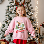 ❄️🦌 Kids "Oh Deer Christmas is Here" Vintage Snowy Deer Gildan 18000B Sweatshirt