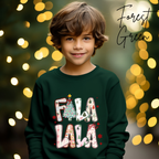 Kids Fa La La Christmas Sweatshirt | Festive Holiday Gildan 18000B Sweatshirt