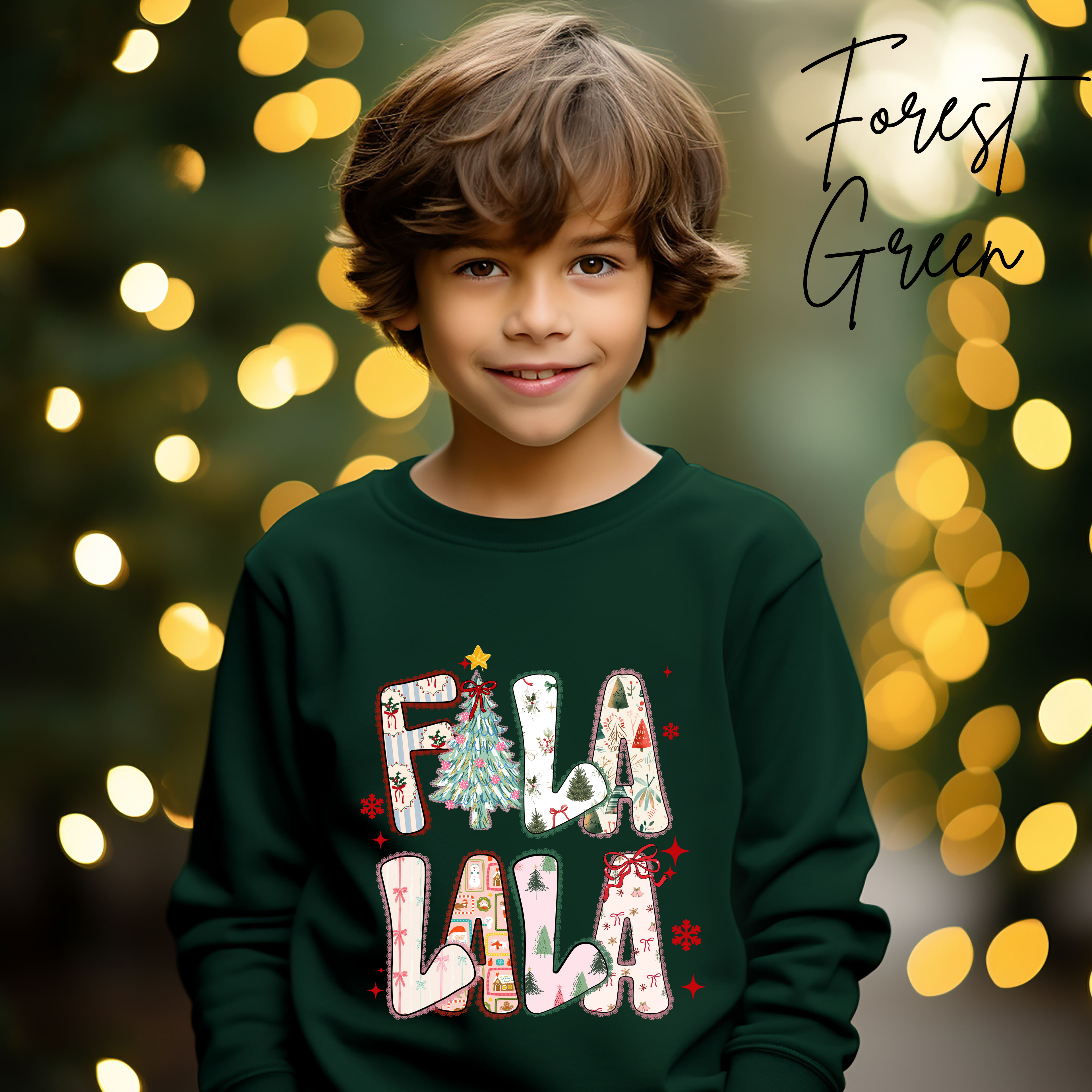 Kids Fa La La Christmas Sweatshirt | Festive Holiday Gildan 18000B Sweatshirt