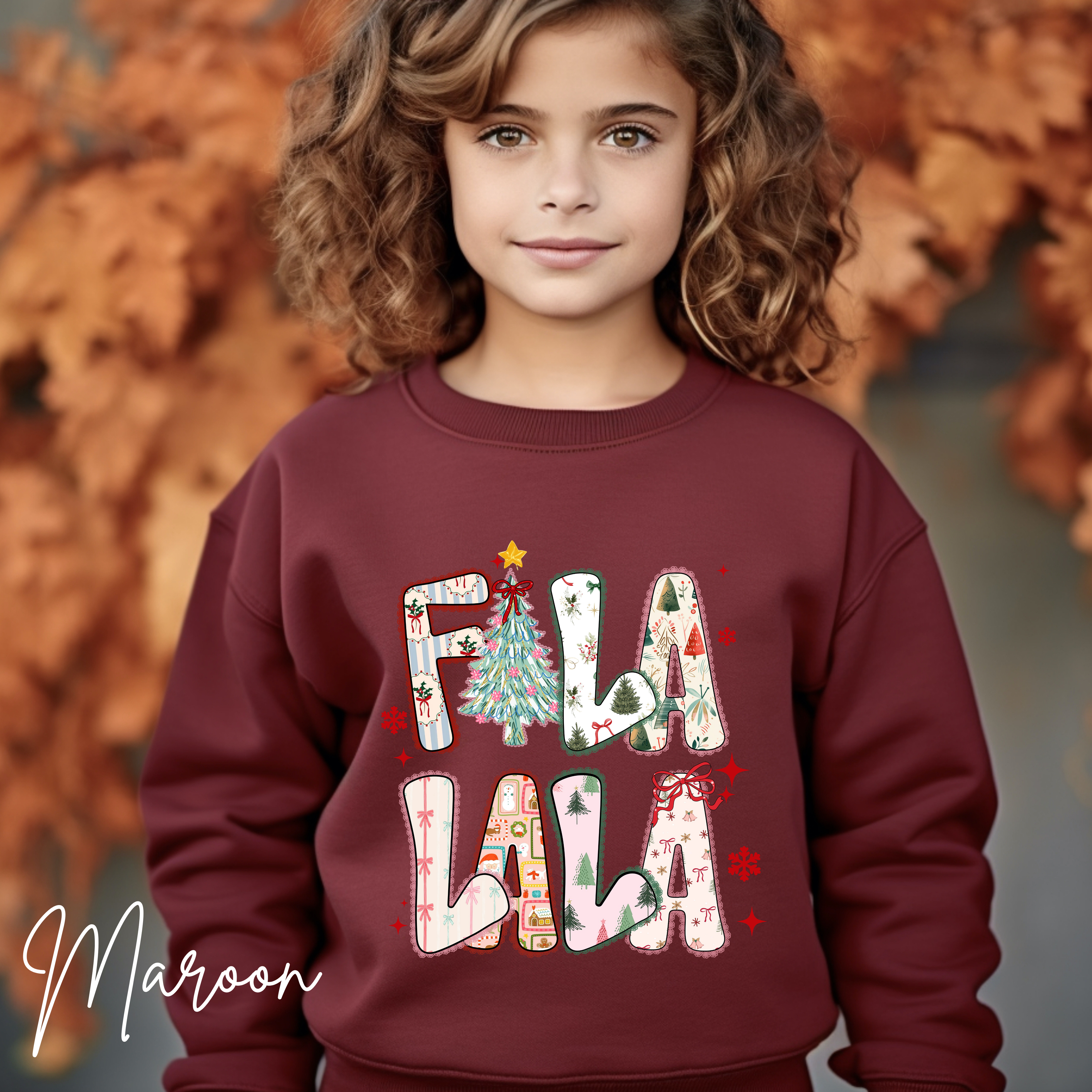 Kids Fa La La Christmas Sweatshirt | Festive Holiday Gildan 18000B Sweatshirt