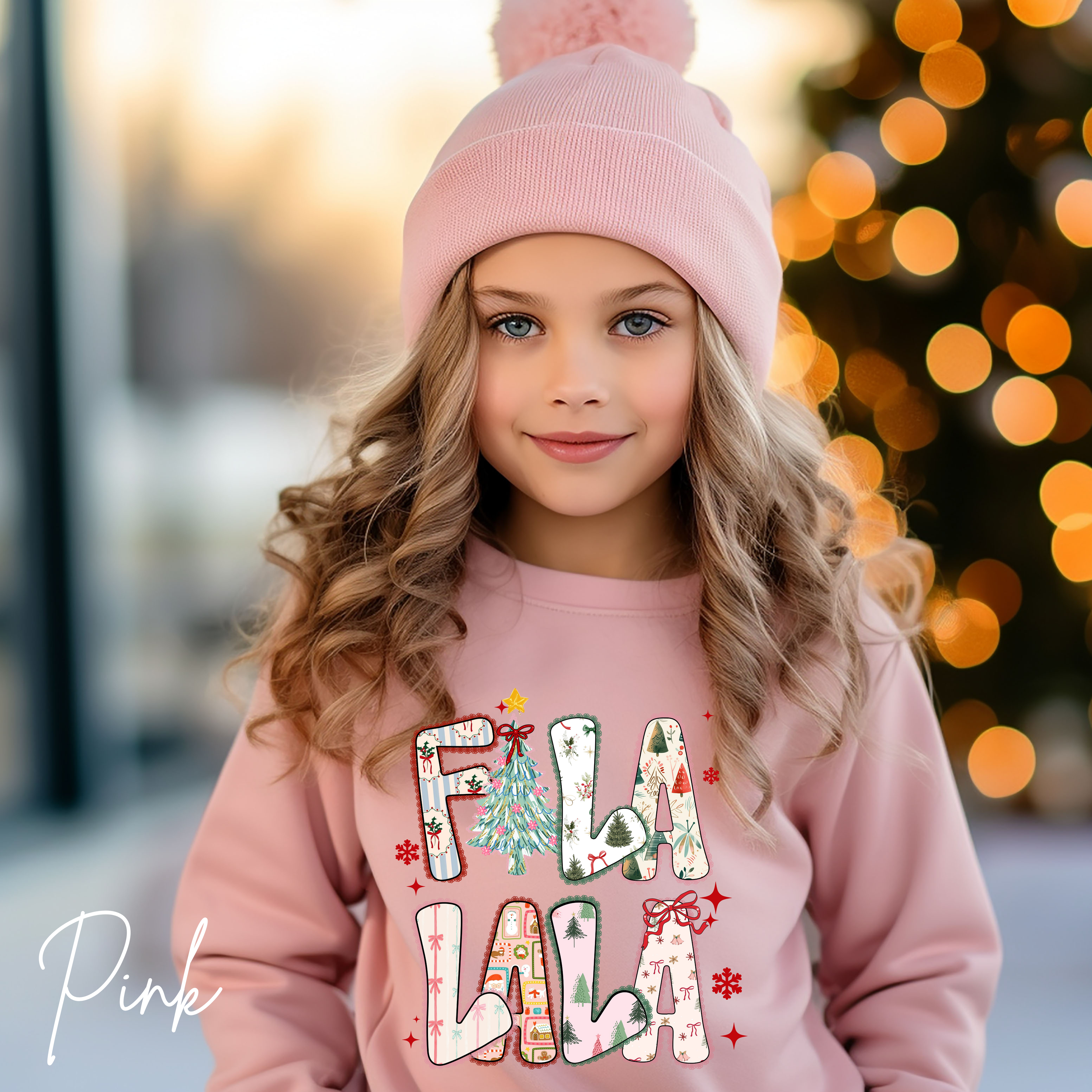Kids Fa La La Christmas Sweatshirt | Festive Holiday Gildan 18000B Sweatshirt
