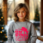 Kids Have a Holly Dolly Christmas Sweatshirt | Hot Pink Western Holiday Design Gildan 18000B Sweatshirt