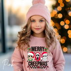 Merry Creepmas Kids Sweatshirt 🎄 | Funny Spooky Christmas Pullover | Cute Horror Holiday Sweater Gildan 18000B Sweatshirt