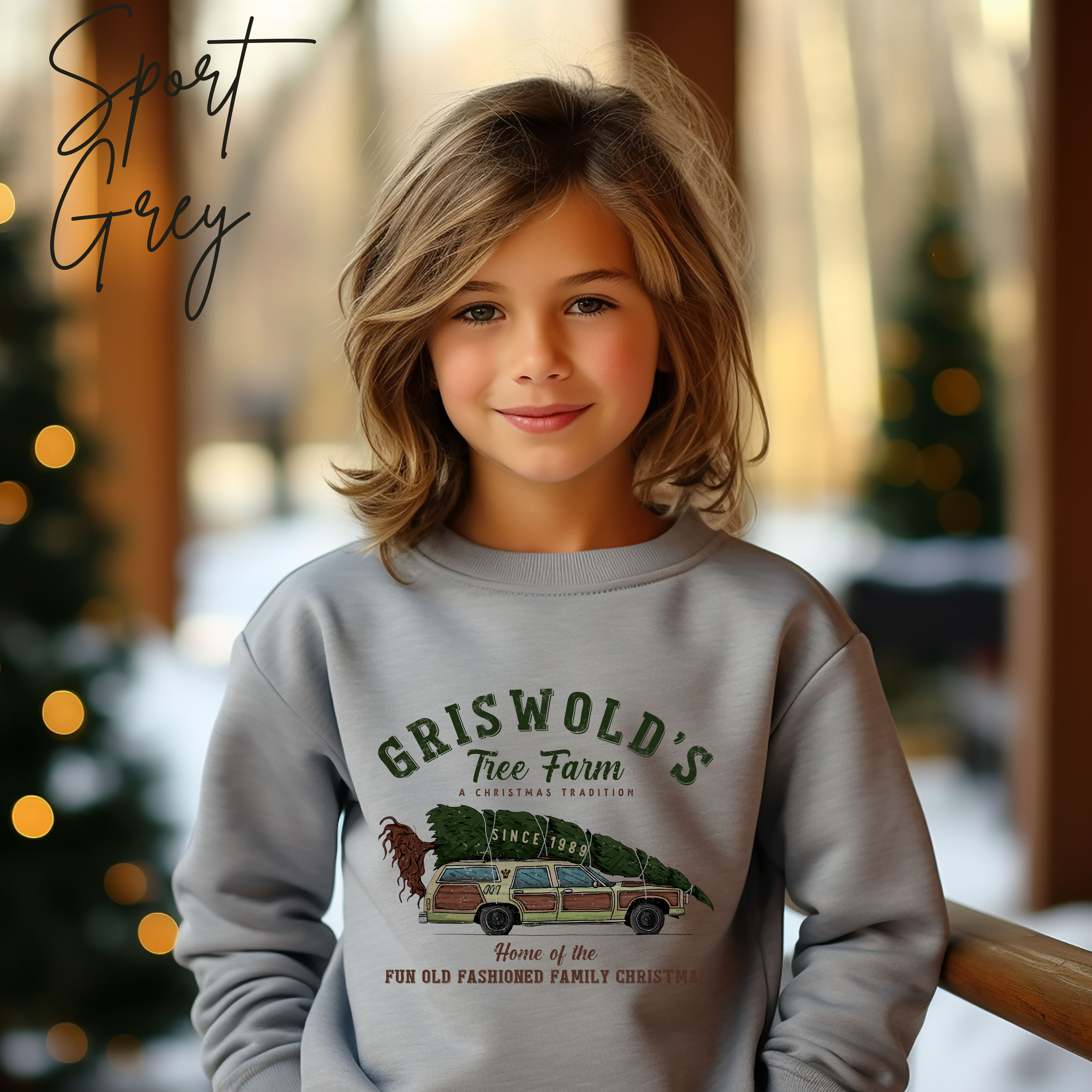 Griswold Family Christmas Kids Sweatshirt | Tree Farm Station Wagon Design Gildan 18000B Sweatshirt