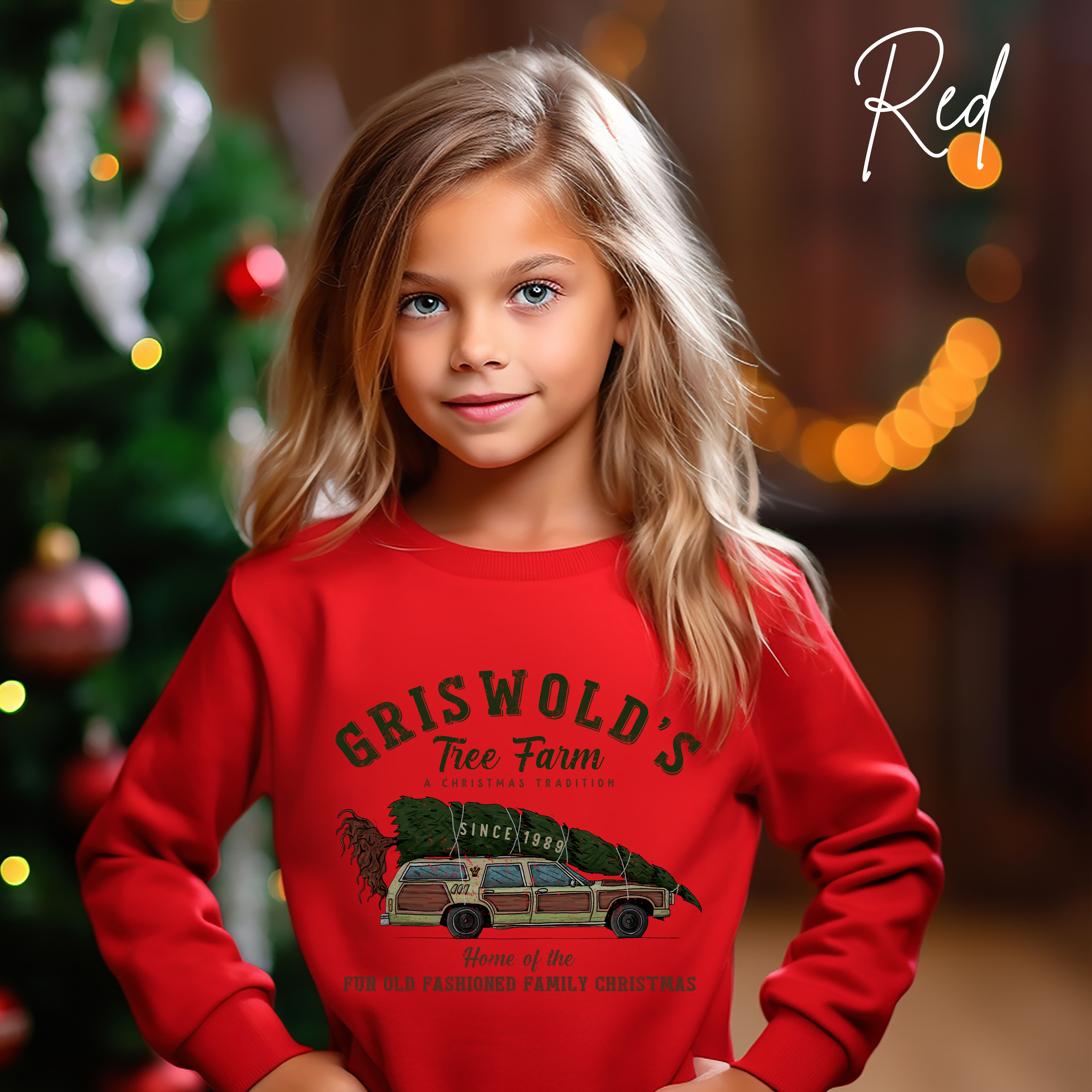 Griswold Family Christmas Kids Sweatshirt | Tree Farm Station Wagon Design Gildan 18000B Sweatshirt