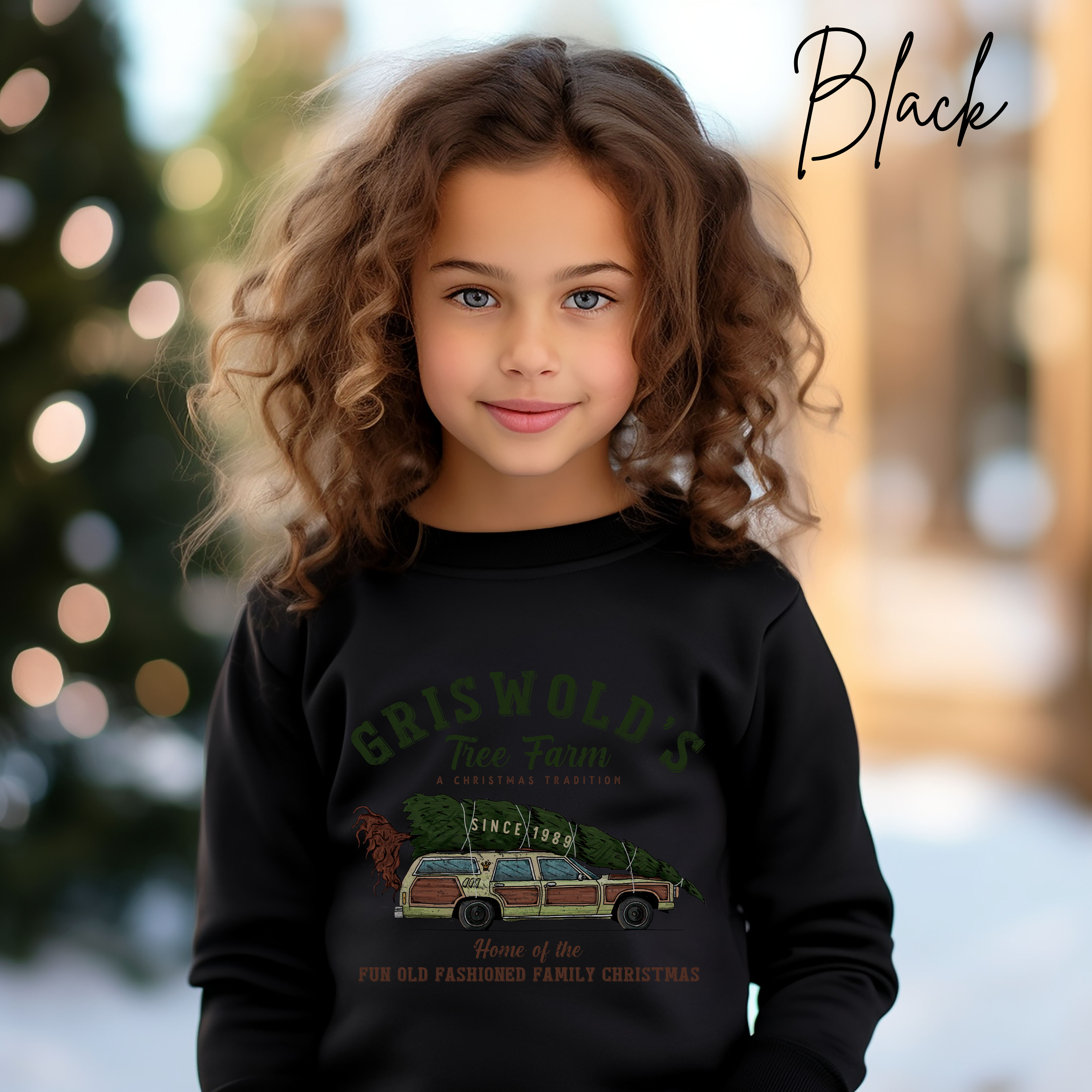 Griswold Family Christmas Kids Sweatshirt | Tree Farm Station Wagon Design Gildan 18000B Sweatshirt