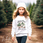 Kids North Pole Christmas Tree Farm Sweatshirt | Vintage Truck Holiday Kids Gildan 18000B Sweatshirt