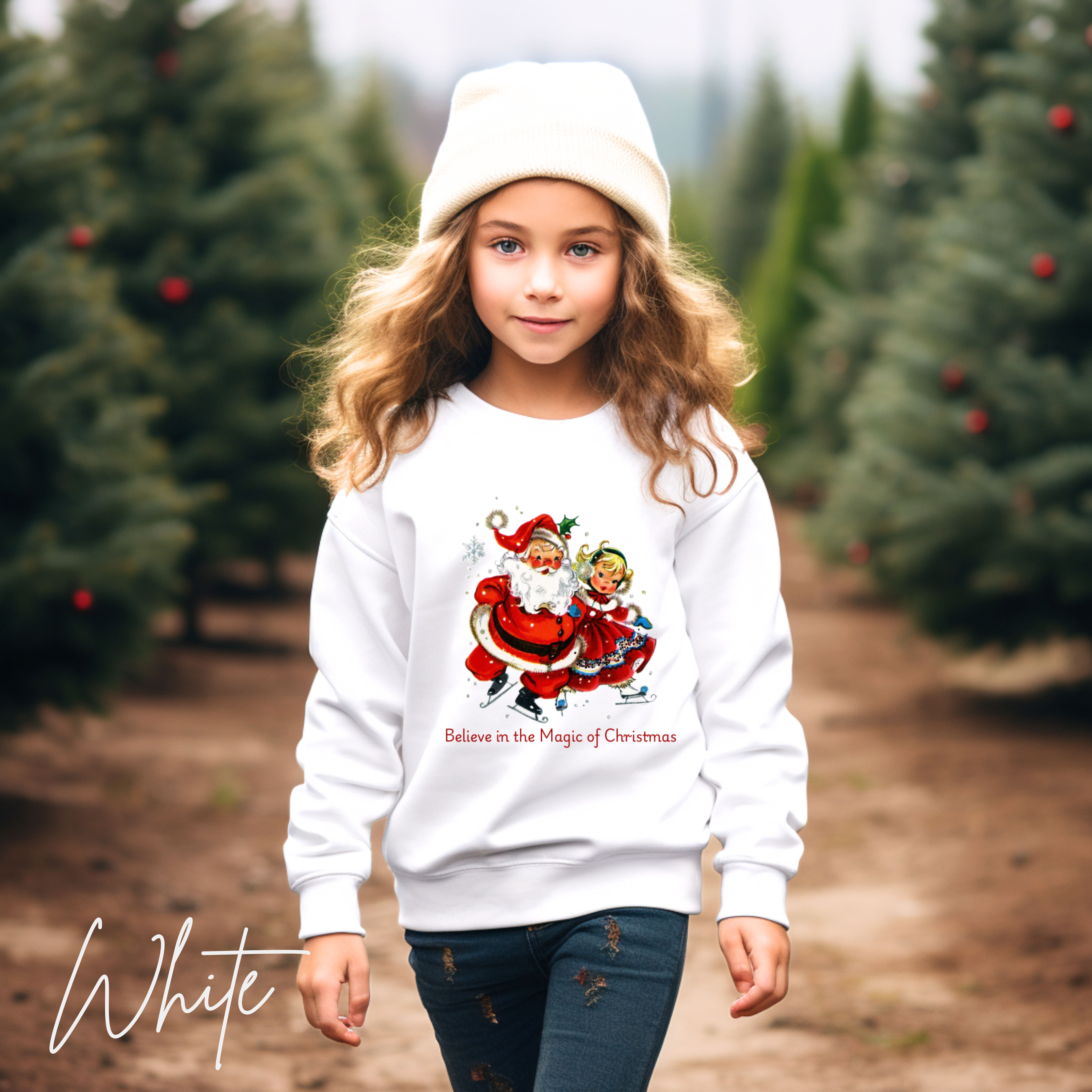 Children’s Christmas Sweatshirt | Believe in the Magic of Christmas Retro Santa Kids Gildan 18000B Sweatshirt