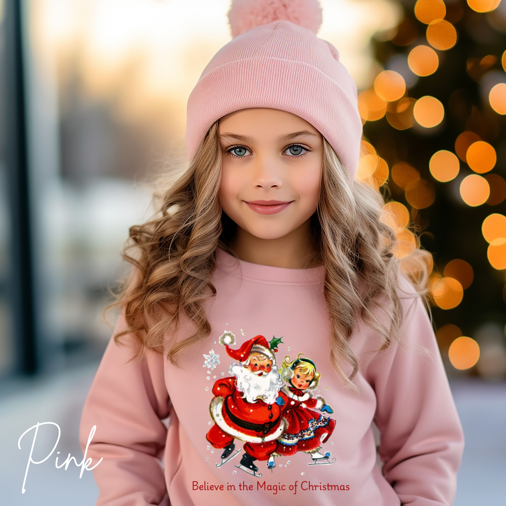 Children’s Christmas Sweatshirt | Believe in the Magic of Christmas Retro Santa Kids Gildan 18000B Sweatshirt