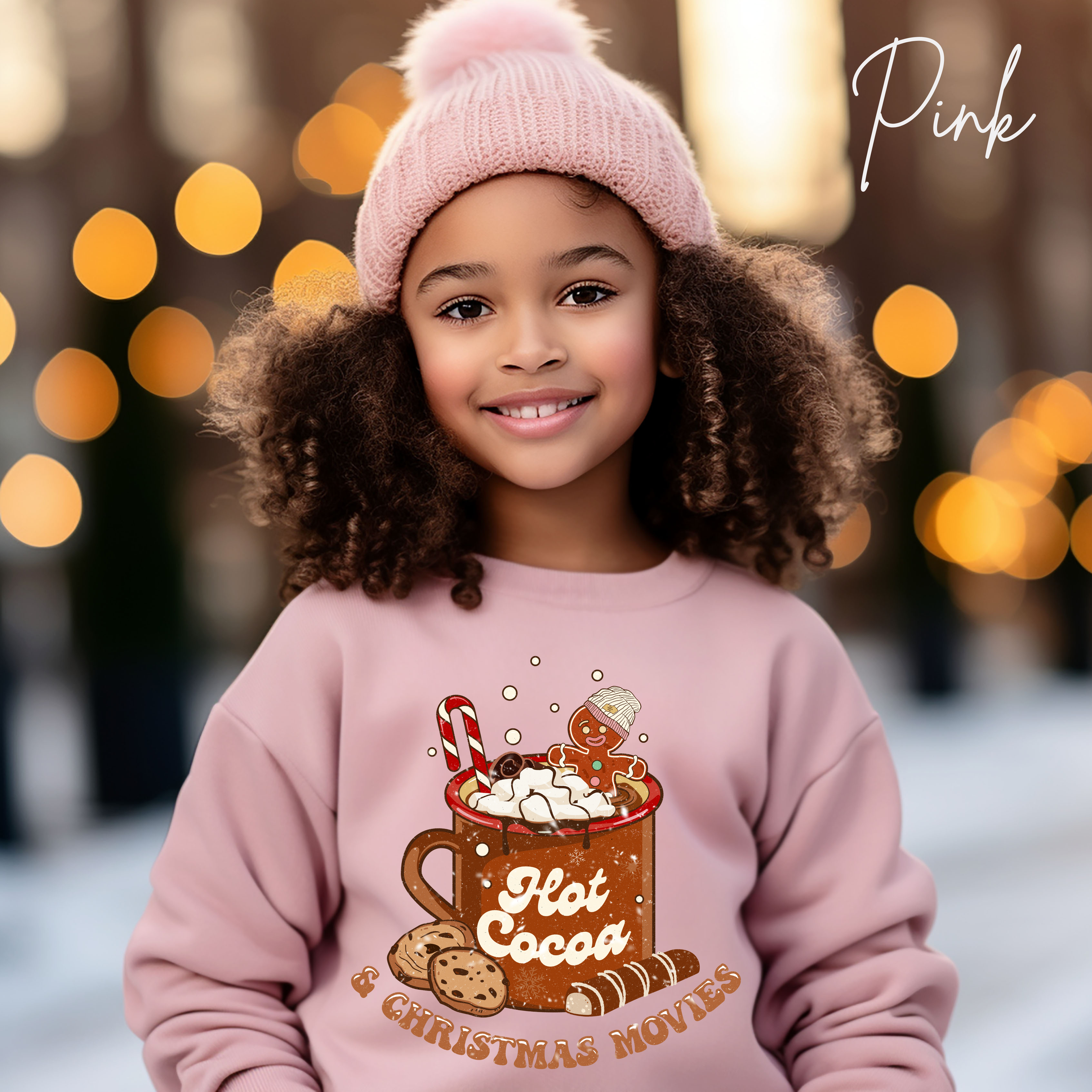 Hot Cocoa and Christmas Movies Kids Sweatshirt | Cute Gingerbread Cup Gildan 18000B Sweatshirt