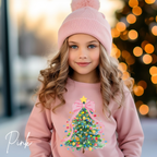 Kids Pastel Christmas Tree Sweatshirt 🎀 | Coquette Bow Holiday Crewneck Gildan 18000B