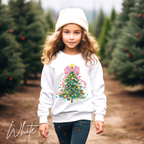 Kids Pastel Christmas Tree Sweatshirt 🎀 | Coquette Bow Holiday Crewneck Gildan 18000B