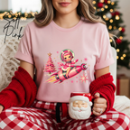✨🚀🎀 Retro Rocket Reindeer Girl Christmas Tee – Bella Canvas 3001 | Vintage Space Girl Holiday T-Shirt 💗🚀🎀