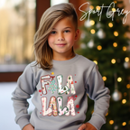 Kids Fa La La Christmas Sweatshirt | Festive Holiday Gildan 18000B Sweatshirt
