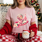 💖🚀🌸Vintage Space Girl Christmas Tee – Bella + Canvas 3001 | Retro Rocket Holiday Cutie T-Shirt 💖🚀🌸