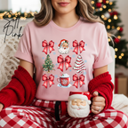 Coquette Christmas Grid T-Shirt 🎄 | Bows, Santa & Trees Aesthetic Holiday Women's Bella Canvas 3001 Tshirt