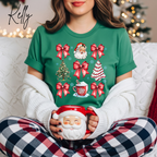 Coquette Christmas Grid T-Shirt 🎄 | Bows, Santa & Trees Aesthetic Holiday Women's Bella Canvas 3001 Tshirt