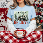Believe Christmas T-Shirt 🎅 | Polar Express Train & Santa Sleigh Graphic Bella Canvas 3001 Tee
