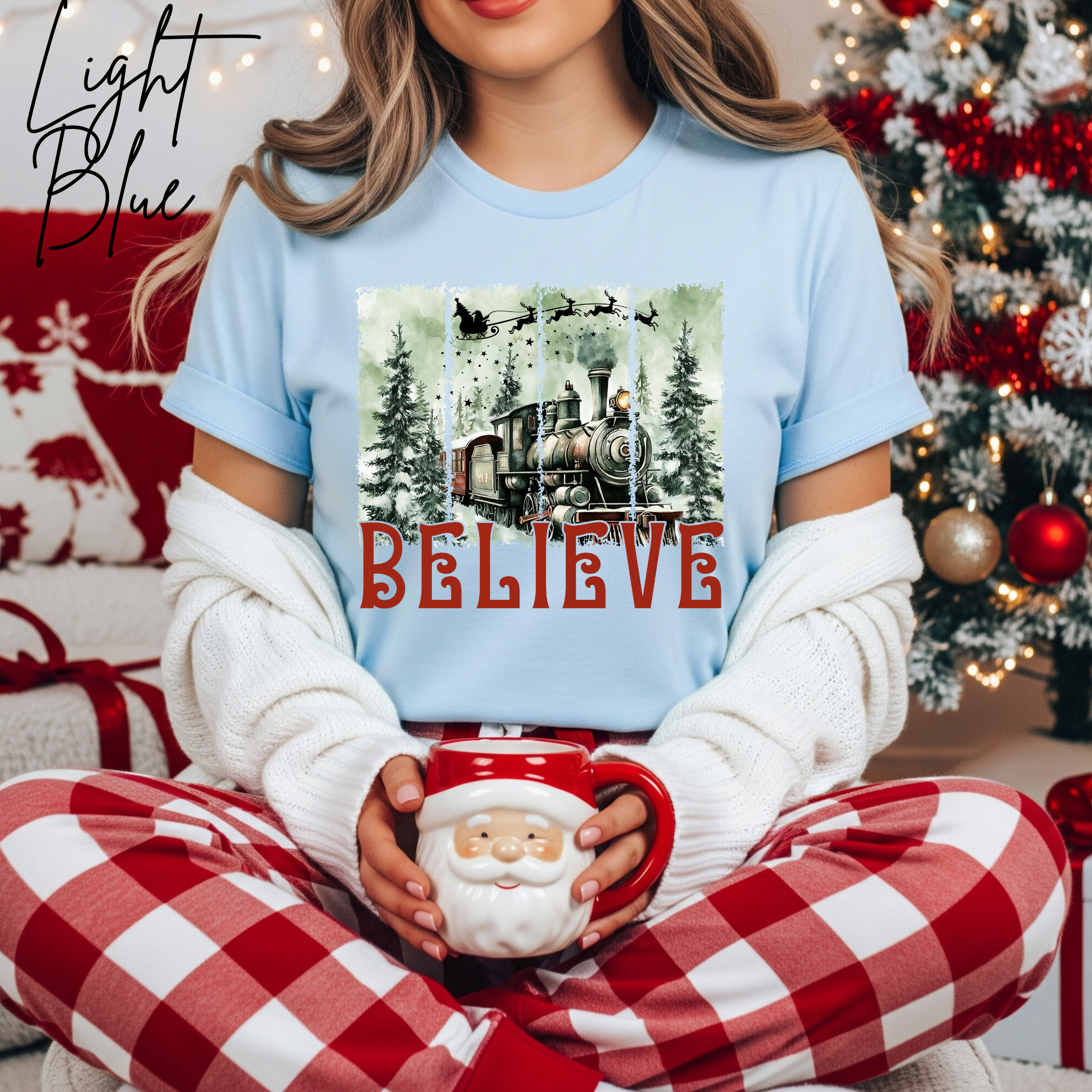 Believe Christmas T-Shirt 🎅 | Polar Express Train & Santa Sleigh Graphic Bella Canvas 3001 Tee