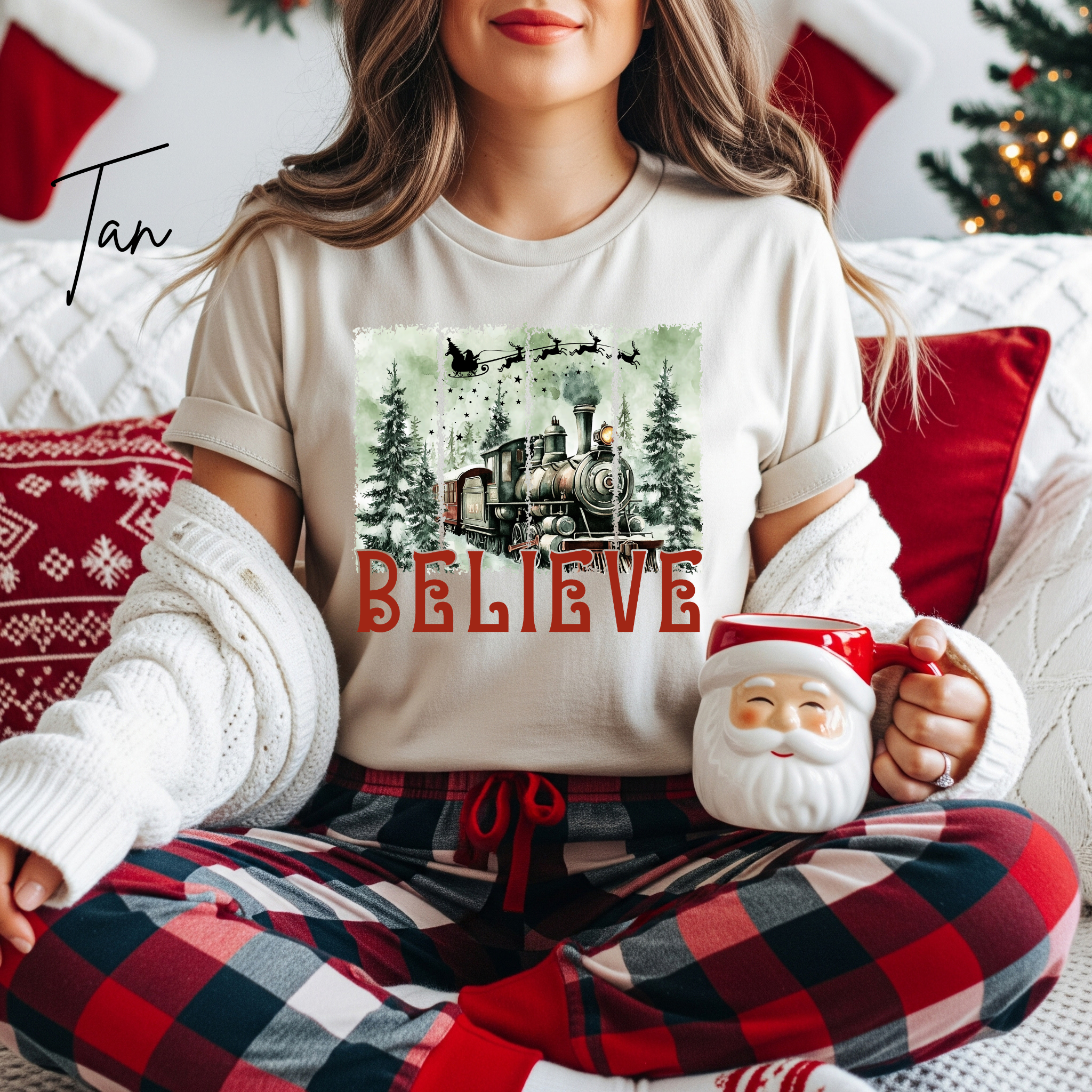 Believe Christmas T-Shirt 🎅 | Polar Express Train & Santa Sleigh Graphic Bella Canvas 3001 Tee