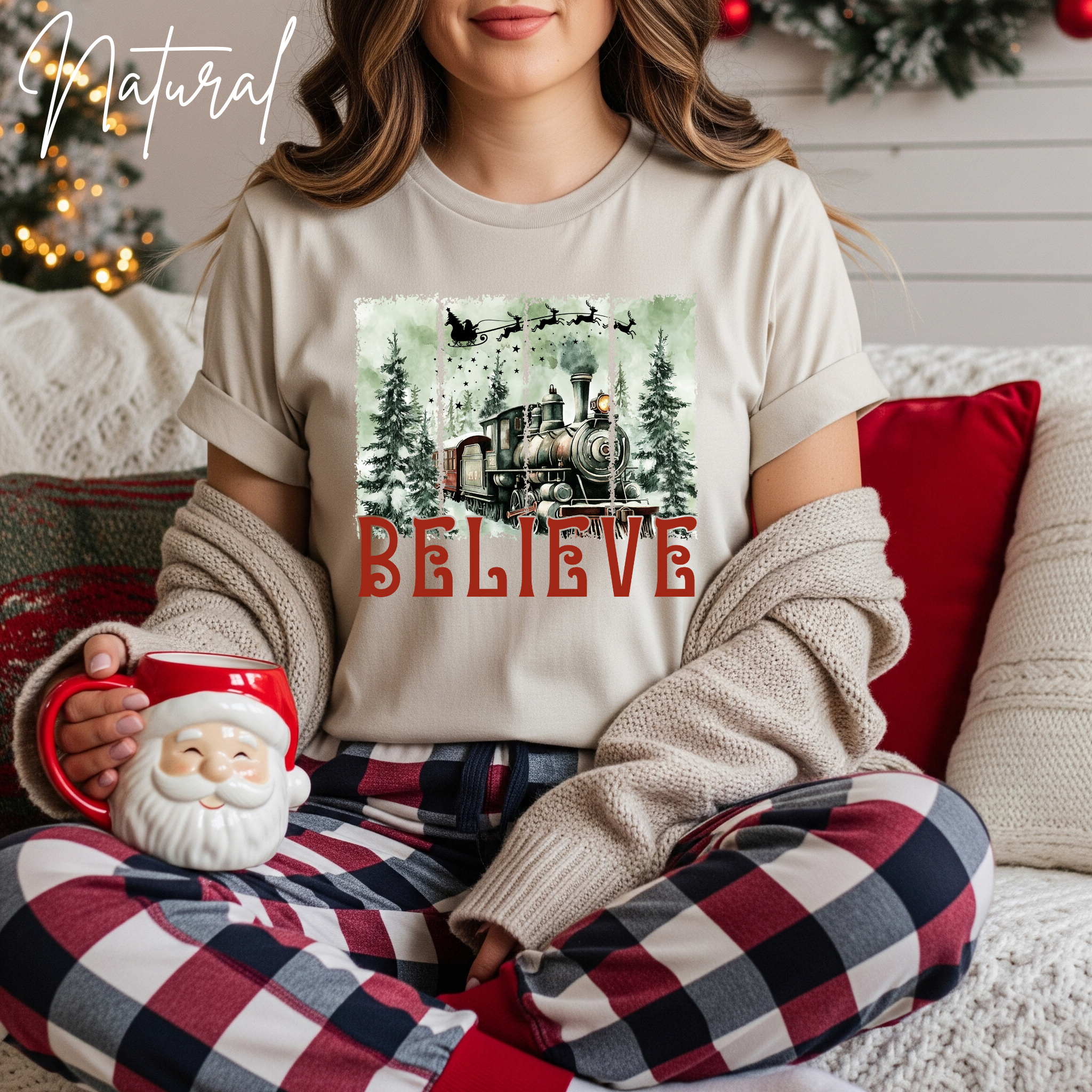 Believe Christmas T-Shirt 🎅 | Polar Express Train & Santa Sleigh Graphic Bella Canvas 3001 Tee