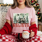 Believe Christmas T-Shirt 🎅 | Polar Express Train & Santa Sleigh Graphic Bella Canvas 3001 Tee