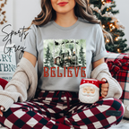 Believe Christmas T-Shirt 🎅 | Polar Express Train & Santa Sleigh Graphic Bella Canvas 3001 Tee