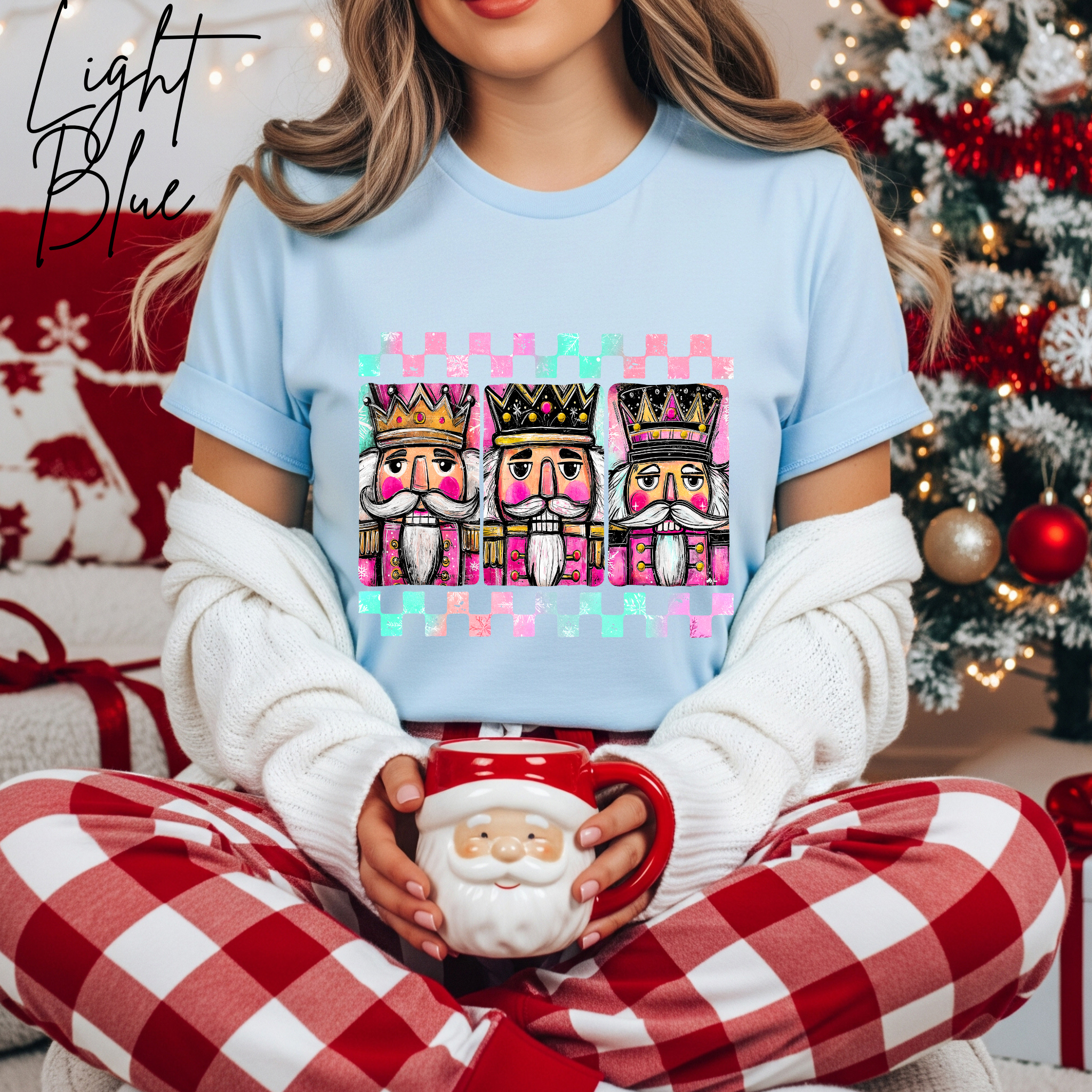 3 Nutcracker Christmas T-Shirt 🎄 | Watercolor Holiday with Checker Border for Women Bella Canvas 3001 Tshirt