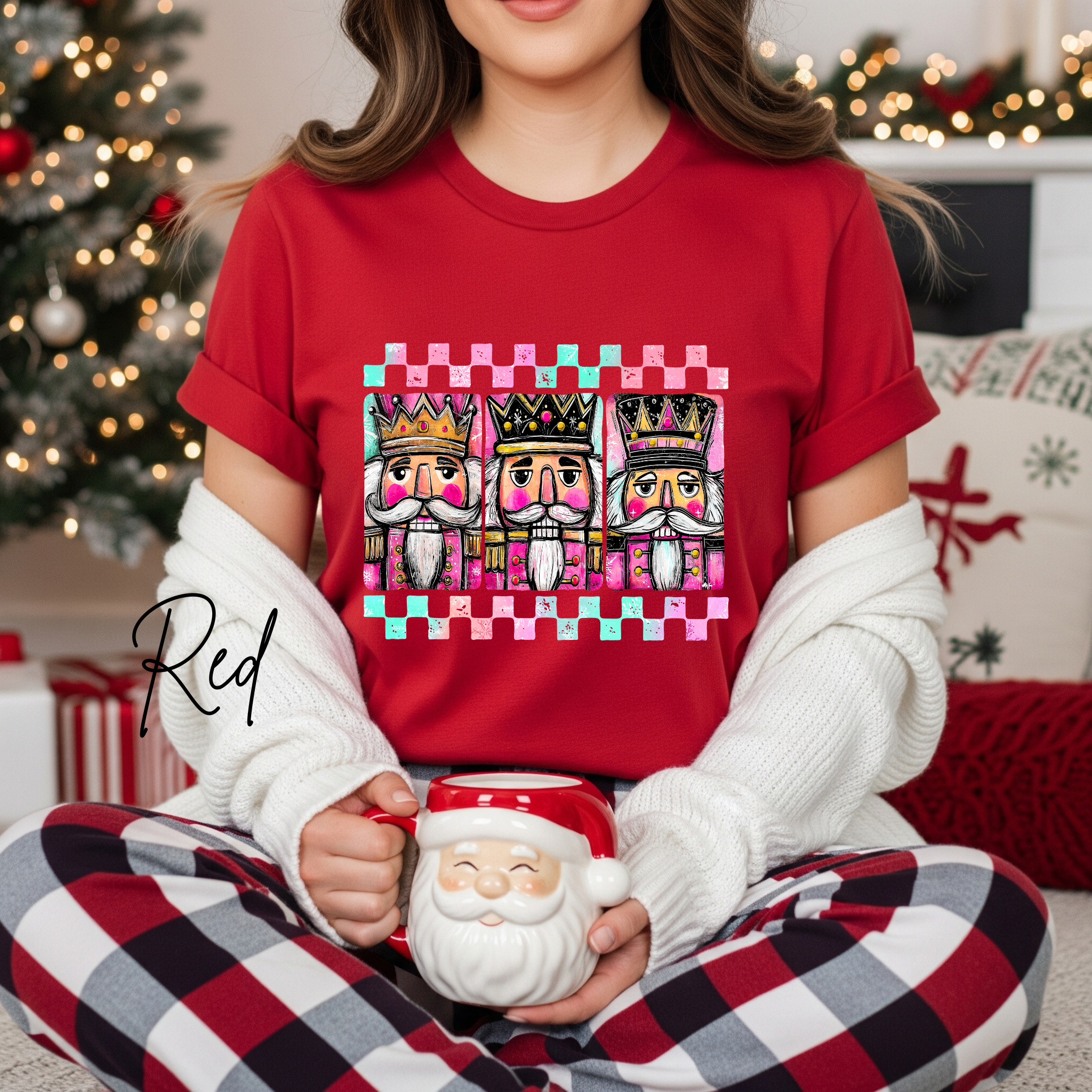 3 Nutcracker Christmas T-Shirt 🎄 | Watercolor Holiday with Checker Border for Women Bella Canvas 3001 Tshirt