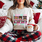 3 Nutcracker Christmas T-Shirt 🎄 | Watercolor Holiday with Checker Border for Women Bella Canvas 3001 Tshirt