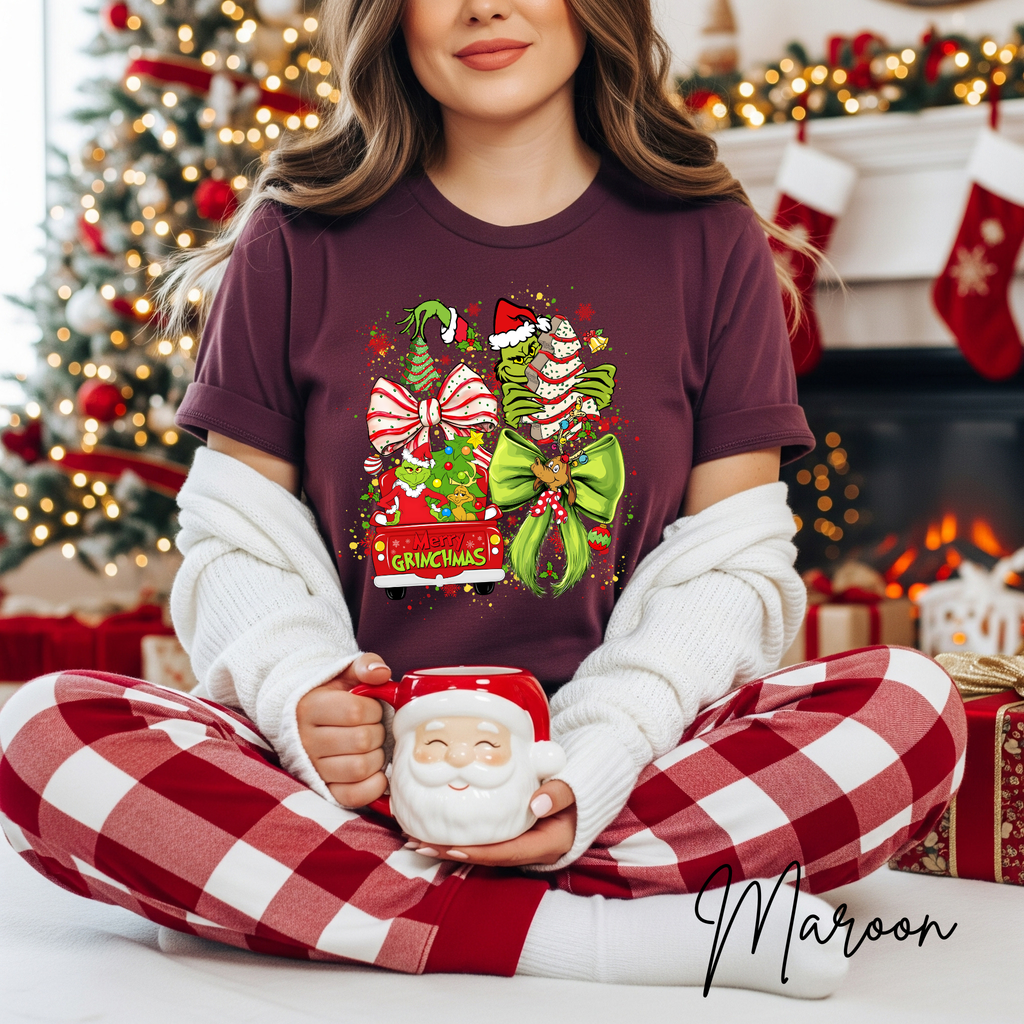 Ladies Merry Grinchmas Shirt | Bella Canvas 3001 Christmas Graphic Tee