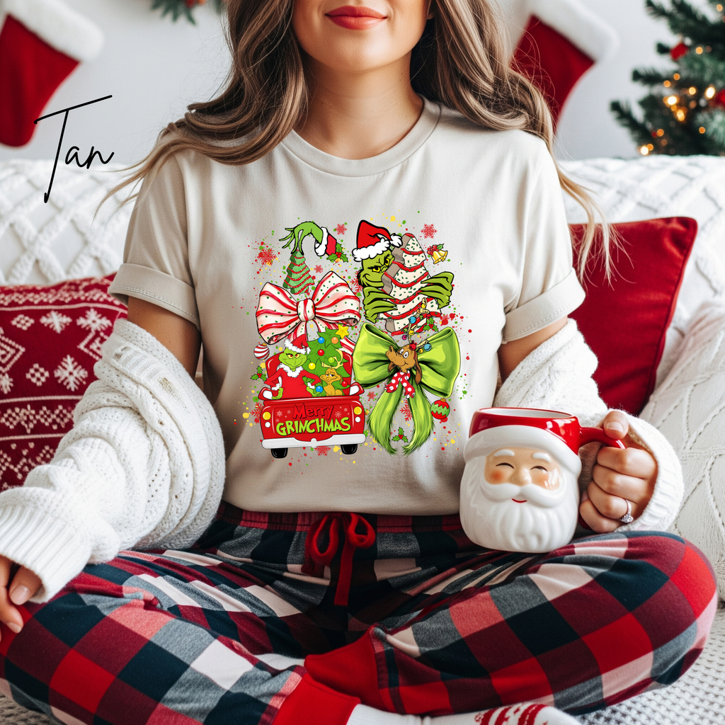 Ladies Merry Grinchmas Shirt | Bella Canvas 3001 Christmas Graphic Tee