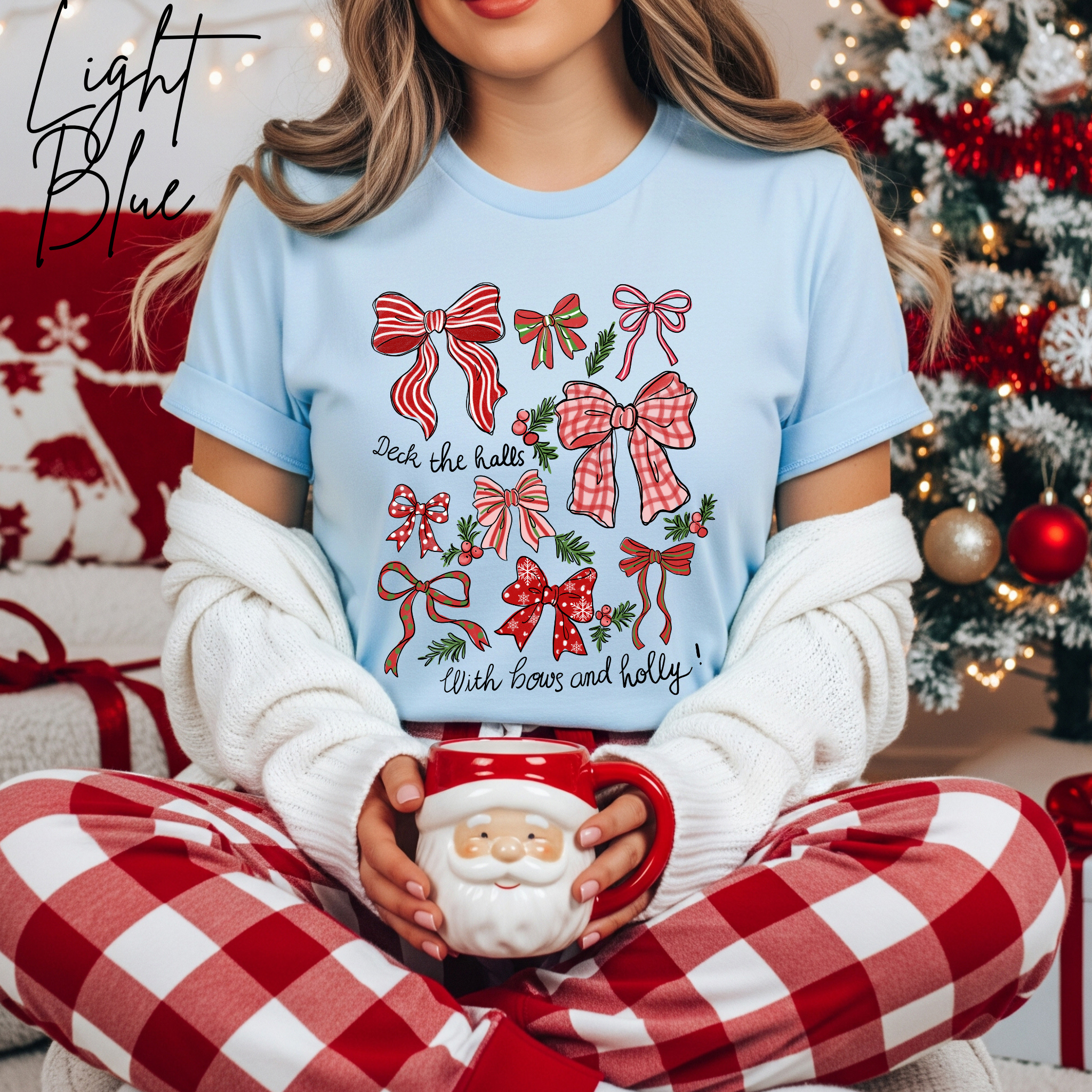 Deck the Halls with Bows and Holly T-Shirt | Bella Canvas 3001 Coquette Christmas Tee
