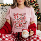 Deck the Halls with Bows and Holly T-Shirt | Bella Canvas 3001 Coquette Christmas Tee